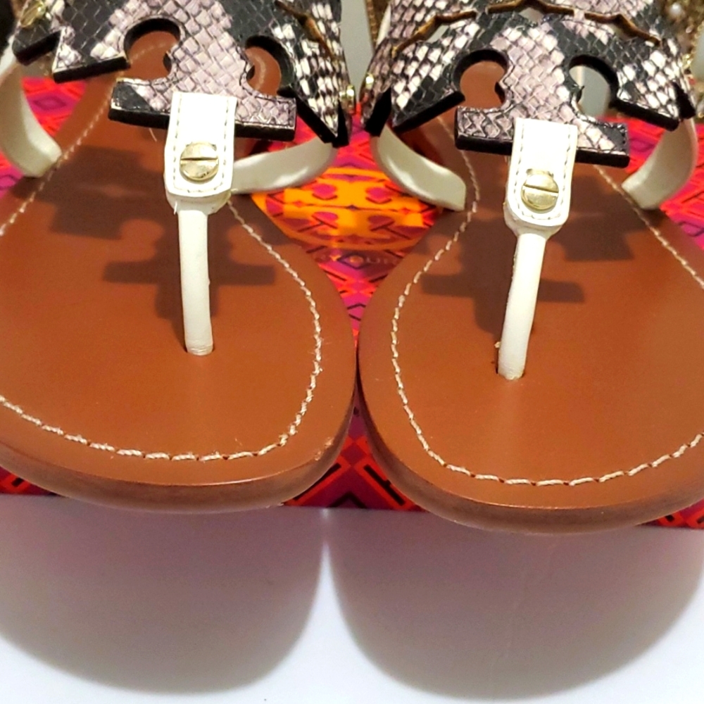 Tory Burch IVORY / BLACK / WHITE PHOEBE FLAT SANDAL size 9 - Picture 7 of 7